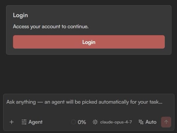 Noteweave login and agent composer inside the IDE agent window